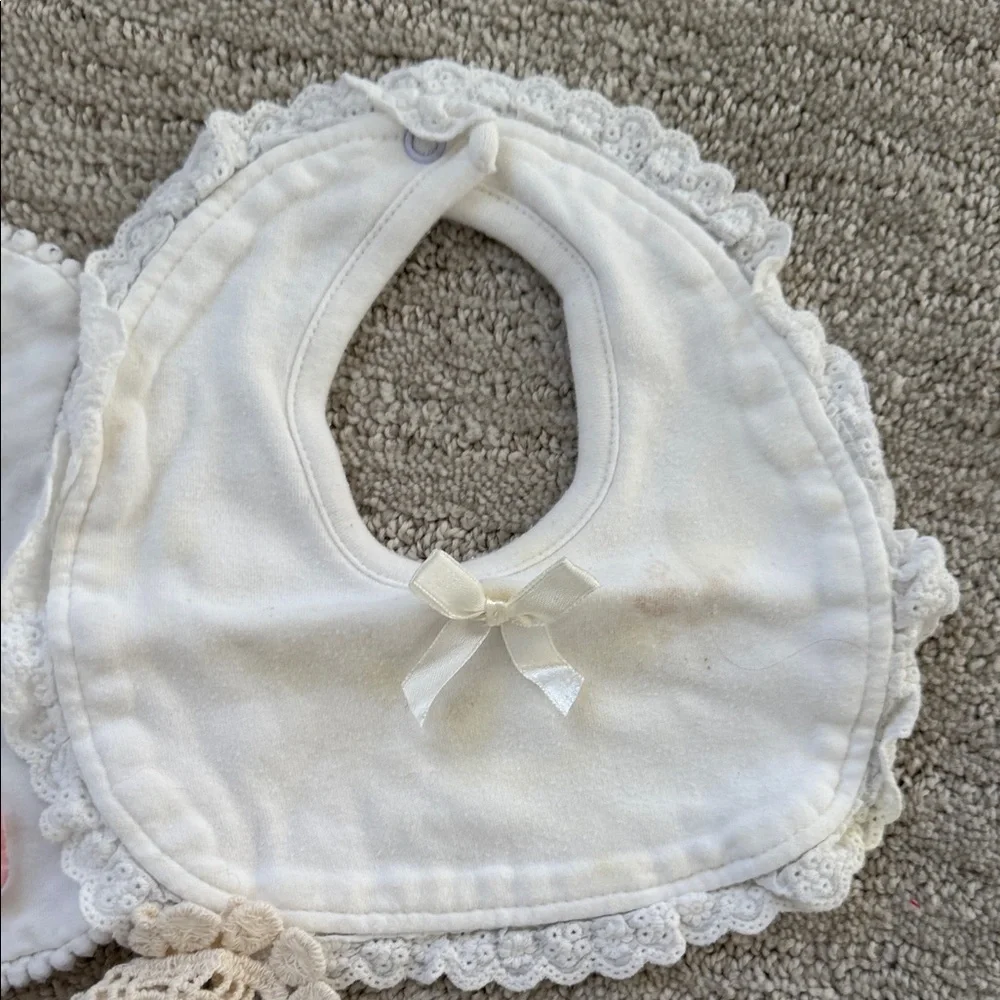 Set of Pink and White Baby Lace Bibs